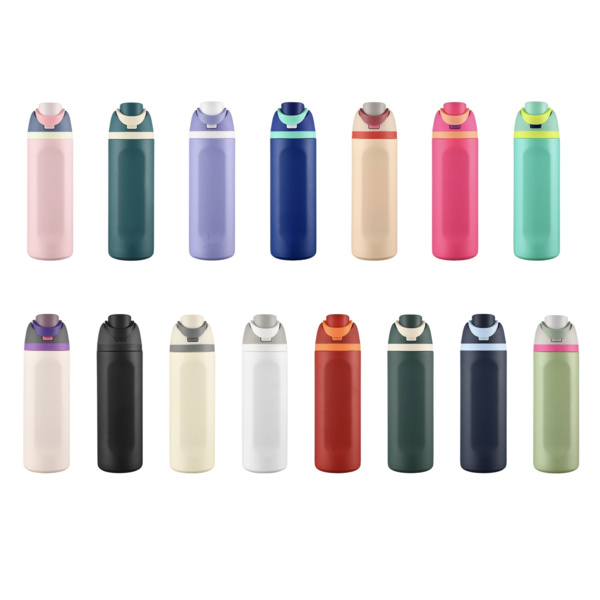 24 oz Push-Button Stainless Steel Bottle Thumbnail