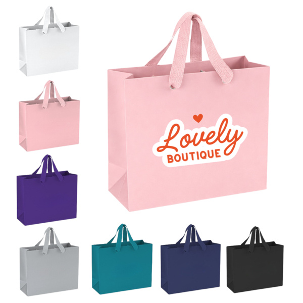 Matte Eurotote Paper Bag – Custom Logo Gift Bag with Ribbon Handles 8" x 10" x 4" Shopping Ba Thumbnail