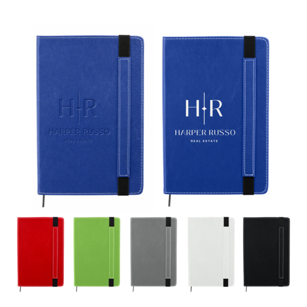 Leatherette Notebook Journal – Custom Debossed or Printed Logo Notebook 5 ¾" x 8 ½" Smooth Cover Thumbnail