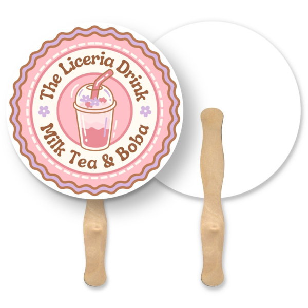 Custom Round Paper Hand Fan with Wooden Handle – Promotional Wedding Program Fan for Events Thumbnail