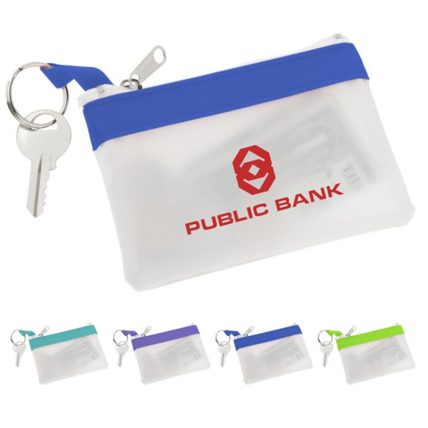Zippered Coin Pouch Keychain – Frosted Vinyl Wallet with Key Ring, 3" x 4.5" Thumbnail