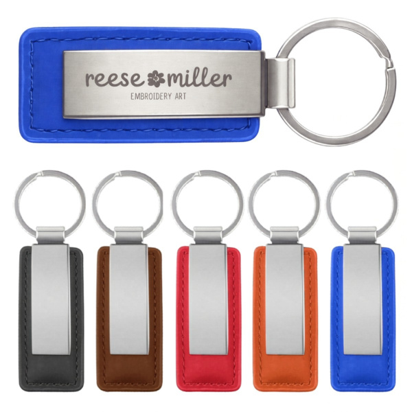 Leatherette Metal Keychain – Custom Laser Engraved Key Tag with Faux Leather Strap and Metal Ring Thumbnail