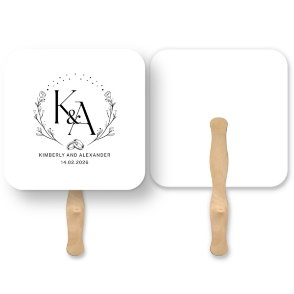 Custom Square Paper Hand Fan with Wooden Handle – Promotional Program Fan for Events Thumbnail