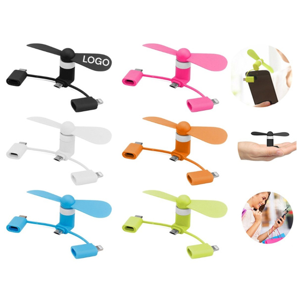 3-in-1 Mini Phone Fan Portable Smartphone Cooling Fan with Type-C Adaptors Thumbnail